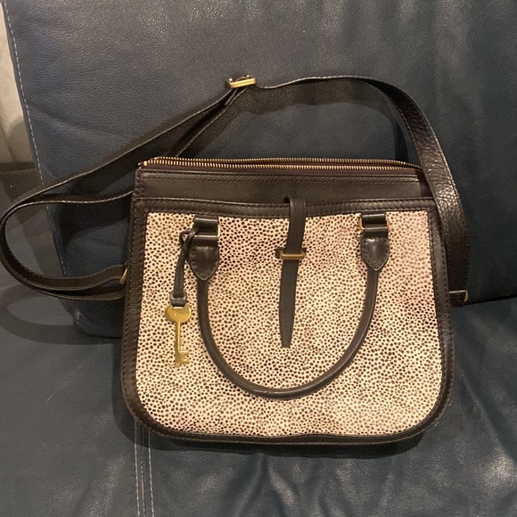 Lk New Fossil Ryder Satchel Animal Print Calf Hair - Picture 3 of 7